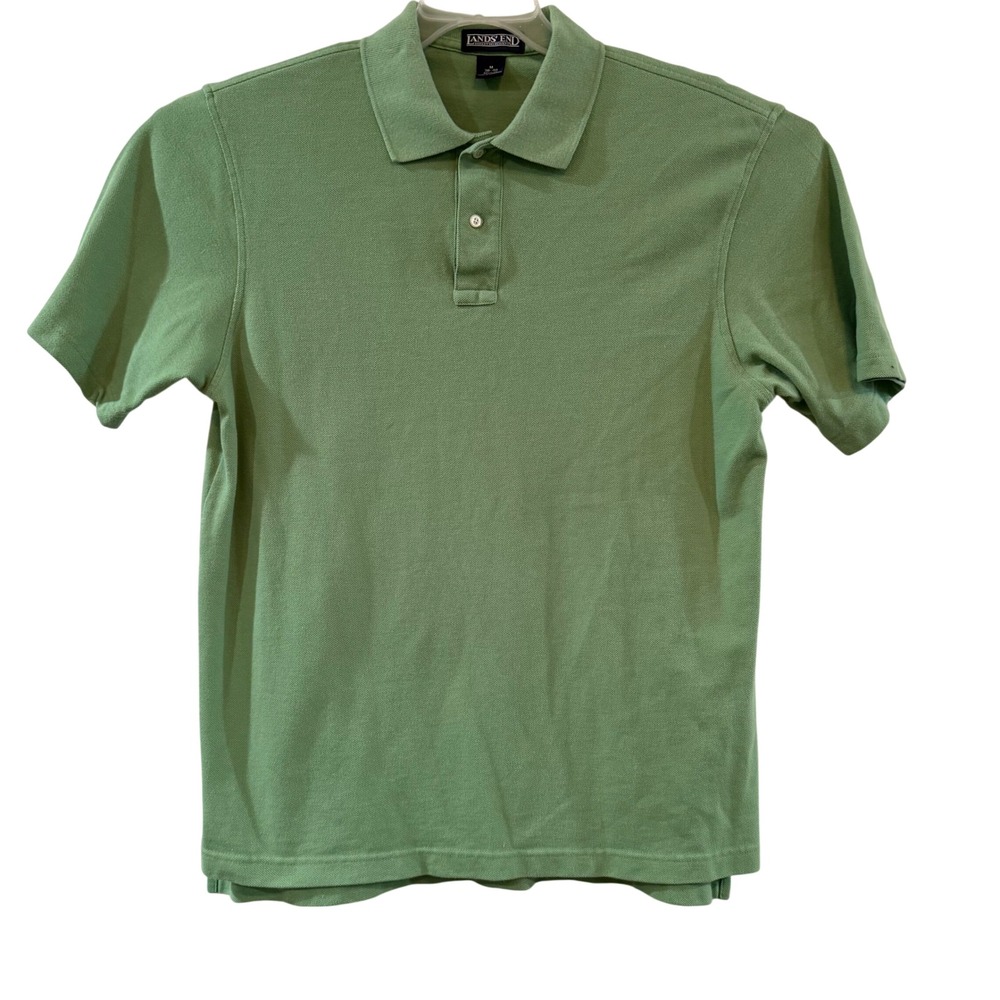 Vintage Lands End preppy Sage Green Short Sleeve 100% Cotton Polo Shirt M 38-40